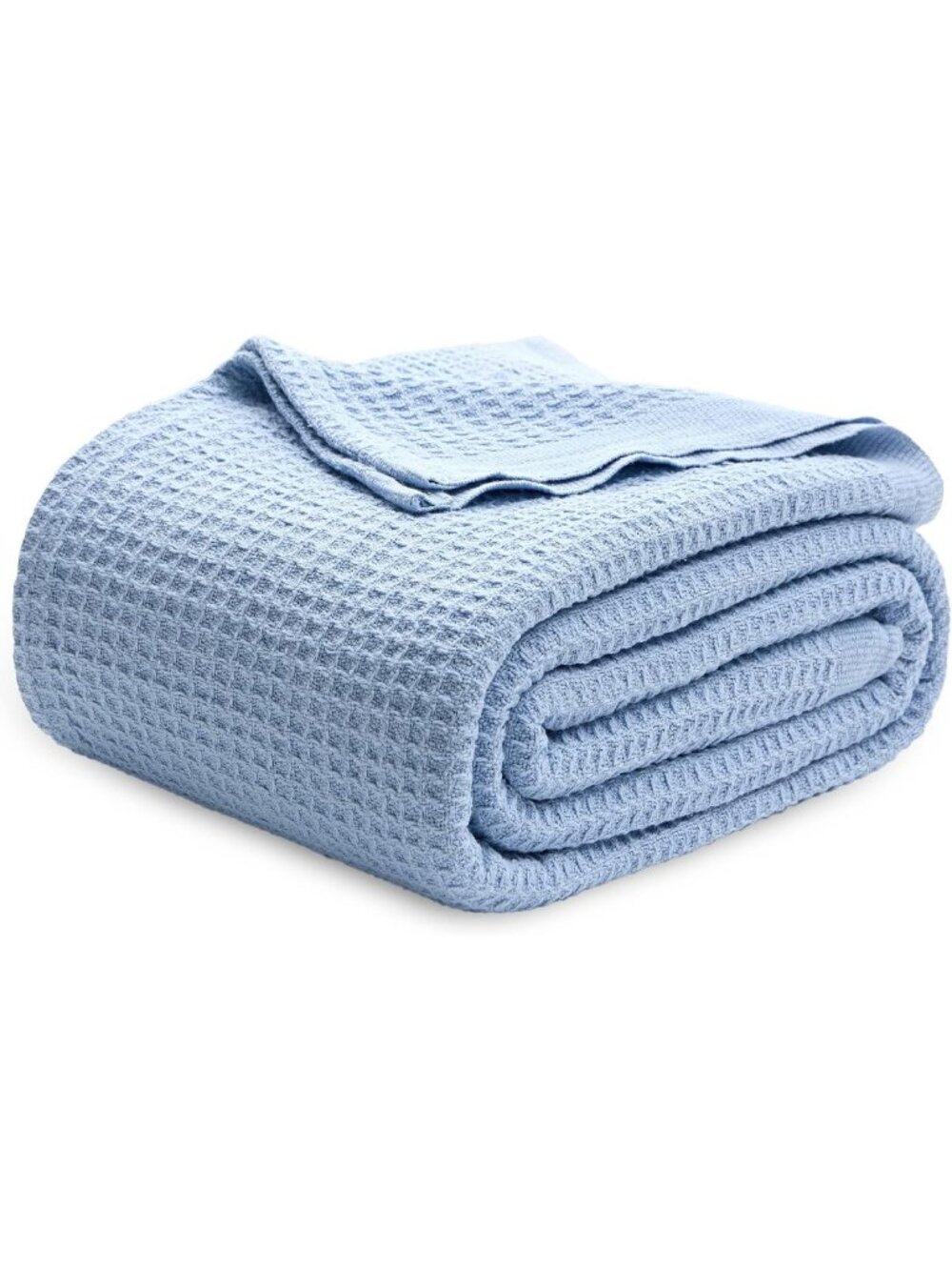 Cozy King Size Light Blue Cotton Waffle Weave Blanket, Soft & Stylish Home Decor